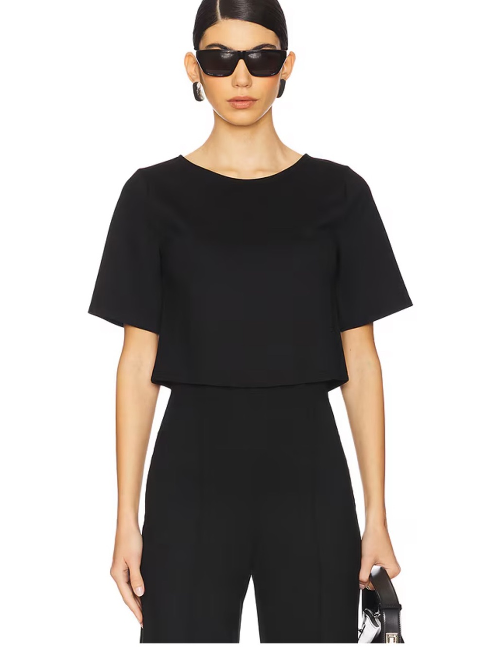 Ripley Rader Ponte Knit Short Sleeve Cropped Top in Black Size XS